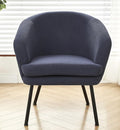 Modern Corduroy Accent Chair with Channel Back Design Black Metal Legs and Soft Upholstery Comfortable Seating for Living Room Bedroom or Office Blue