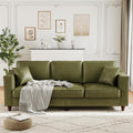 Faux Leather Couch with 2 Throw Pillows Sofa Couches for Living Room 3 Seater Sofa with Wide Armrests Wood Legs Deep Seats Back Cushion Sturdy Support Feet for Office Living Room Olive Green
