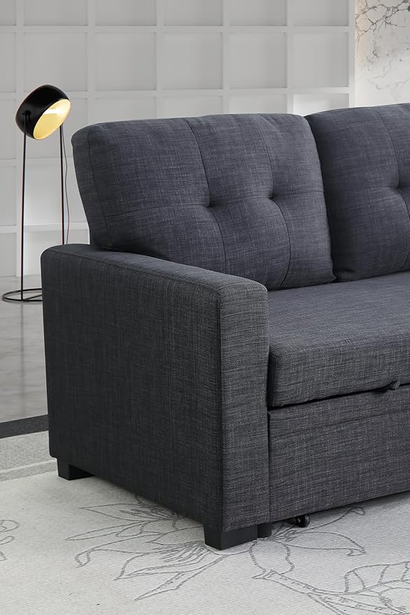 ACQCA 82 Convertible Sectional Sleeper Sofa with Storage Chaise L Shaped Pull Out Couch Bed with 3 Tufted Back Cushion for Living Room ApartmentOfficeDark Gray