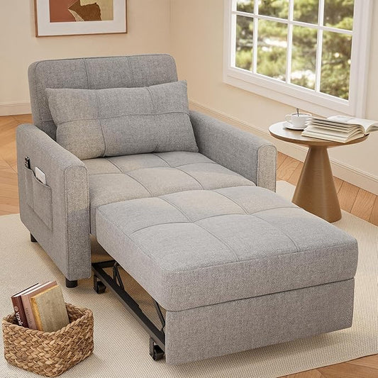 Gizoon Sofa Bed Chair 3 in 1 Convertible Pullout Single Sleeper Chair Bed with Adjustable Backrest Spacious Multifunctional Sofa Couches for Living Room Bedroom Apartment