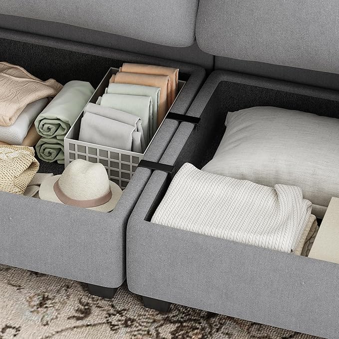 Modular Sectional Sofa Oversized L Shaped Sectional Couch with Storage Ottoman Modular Couch with Deep Seat Comfy Convertible Sectional Couches for Living Room and Apartment Light Grey
