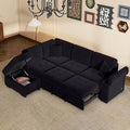 87.4 Sleeper Sectional Ottoman and Hidden Arm StoragePull-Out L-Shape Corner Couch Sofa-Bedw/USB ChargeErgonomic Designfor DormApartmentStudioOfficeBlack