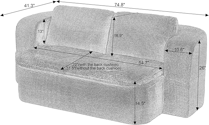 KEIKI 74.8'' Convertible Sleeper Sofa Bed Modern Folding Futon Couch with Cushion Blanket Floor Foam Compression Sofa Bed Couch for Living Room Bedroom Apartment No Assembly Required Beige