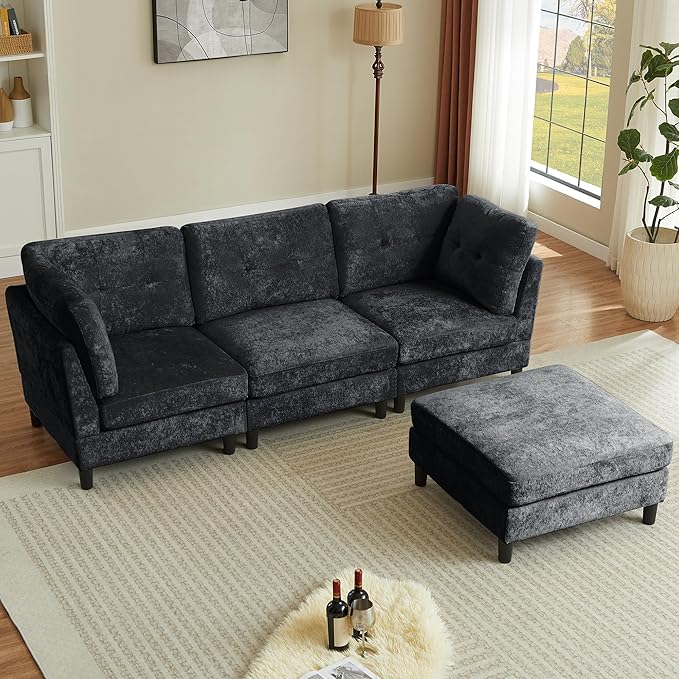 100 Sectional Couches for Living Room Modular Sectional Sofa Couch Modern Linen L Shaped Couch 4 Seater Convertible Sofa for Living Room Apartment Office Dark Grey