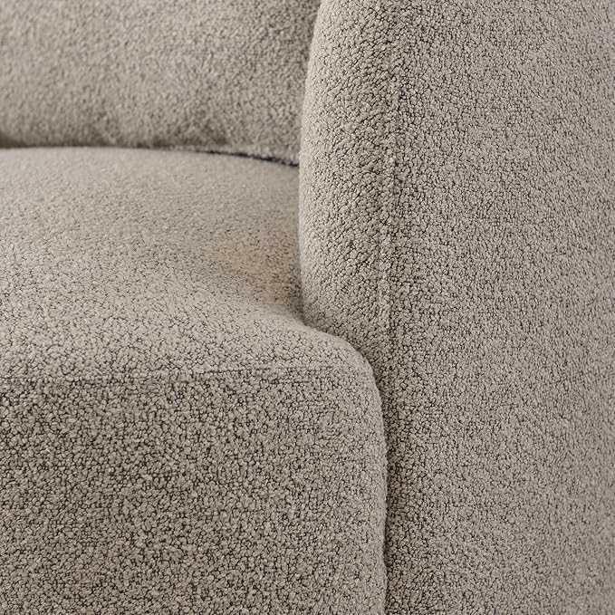 KINWELL 34 Wide Boucle Swivel Barrel Chair No Assembly Round Upholstered Armchair Accent Chair Single Sofa Chair with Toss Pillow for Living Room and Bedroom Taupe