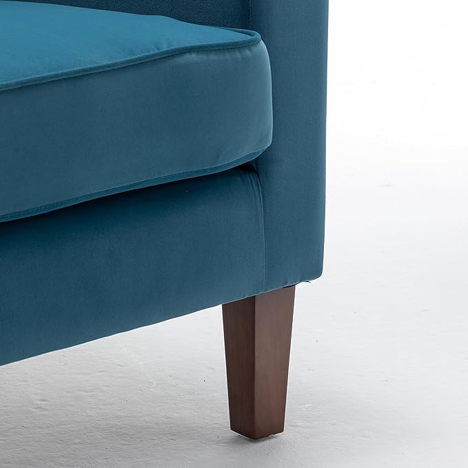Contemporary Accent Arm Chair with Birch Wood Frame and Velvet Upholstery Armchair for Office and Living Room Decor Removable Cushions Greenish Blue