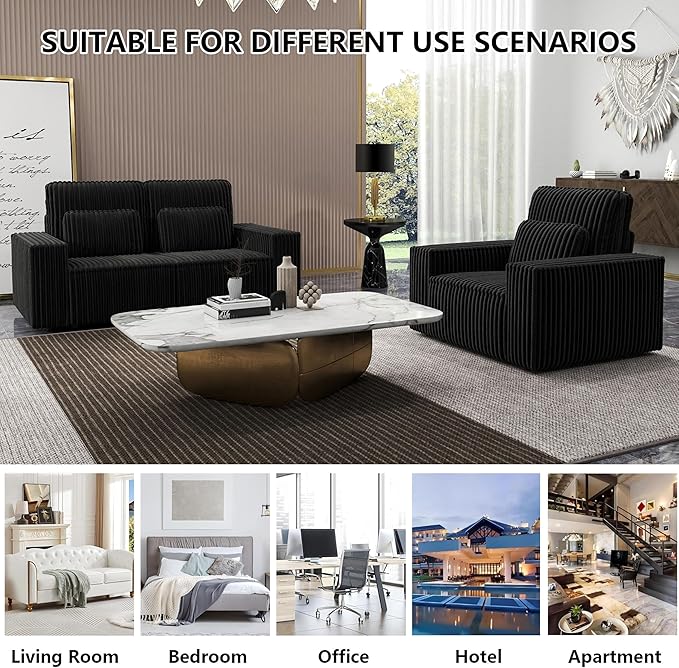 mikibama 2PC Corduroy Sofa Couch with Chair Set for Living RoomModern 2 Piece Loveseat Sofa and Armchair SetDeep Seat 2 Seater Couch with Accent Chair for OfficeApartment