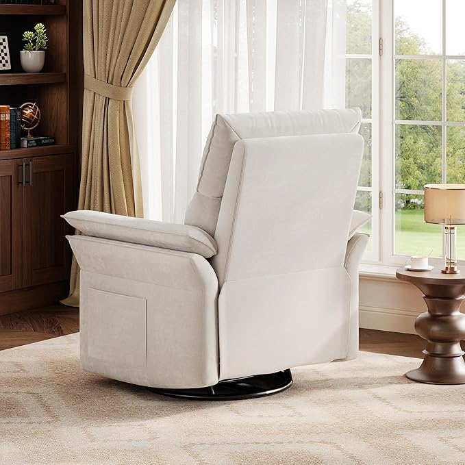 GarveeHome Power Recliner Chair 270 °Swivel Rocking Glider with USB Charging Port Chenille Upholstered Fabric and Double-Layer Armrests Nursery Chair for Living Room Nursery (Off White)