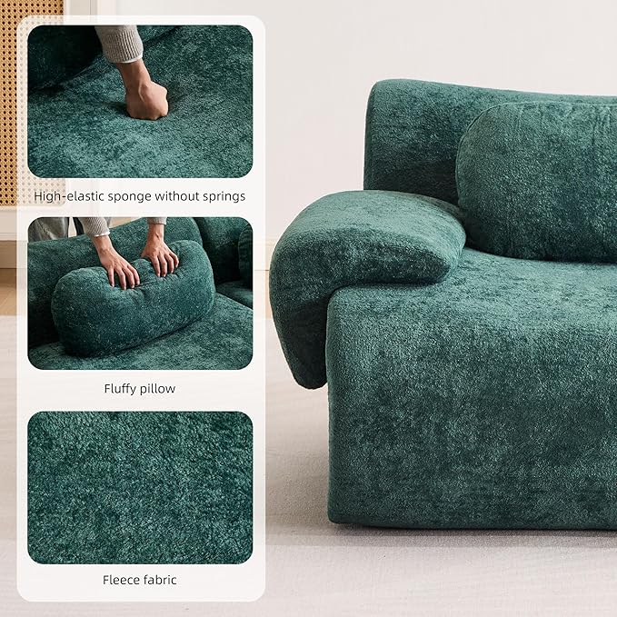 148.2 Boneless Couches for Living Room Set Cloud Modular Sectional Sofa in a Box Memory Foam Modern Couch Big Comfy Compressed Sofas L Shaped Couch with Corner Bedroom Apartment Dark Green