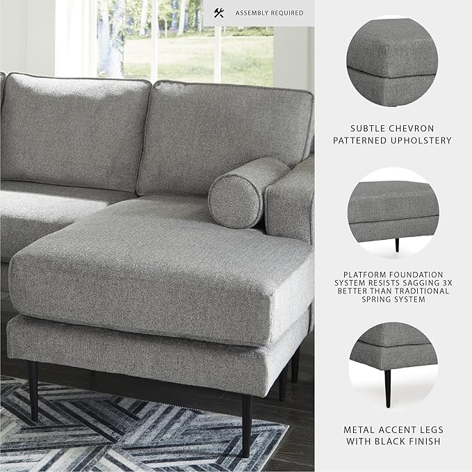 Signature Design by Ashley Hazela Contemporary Sectional Sofa Couch with Chaise Lounge Gray