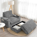 42 Oversized Chaise Lounge Chair Indoor Faux Rabbit Fur Upholstered Sleeper Sofa with Storage Ottoman and Armrests Cup Holders Single Reclining Chair Reading Couch for Living Room (Gray/19)