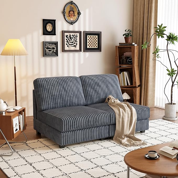 59.06 Modular Sectional Loveseat 2-Piece Deep Seat Corduroy Lounge Sofa Small Loveseat Couch for Living Room Bedroom ApartmentDark Gray