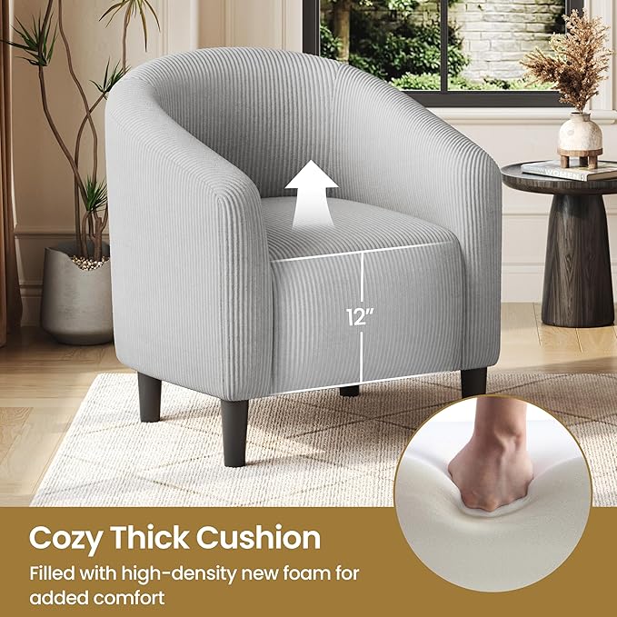 Yaheetech Accent Barrel Chair Corduroy Fabric Club Chair Furry Sherpa Elegant Armchair with Cozy Soft Padded for Living Room Bedroom Reception Room Office Set of 2 Light Gray