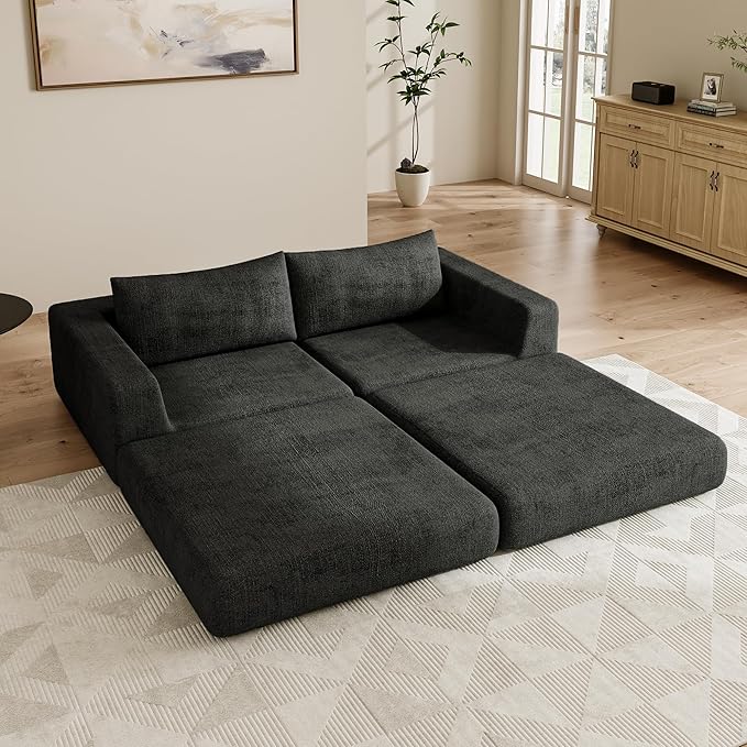 Cloud Boneless Modular Sectional Sofa 69 Modern Chenille Couch for Living Room Convertible L-Shaped Sleeper Sofa Bed with Ottoman Deep Seat Cloud Couch Sectional No Assembly RequiredGray
