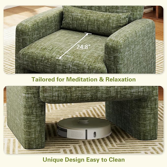 LSSPAID Modern Accent Chairs Chenille Fabric Armchairs for Living Room Comfy Upholstered Leisure Single Sofa Chair with Lumbar Pillow for Bedroom Balcony Office (Green Set of 1)