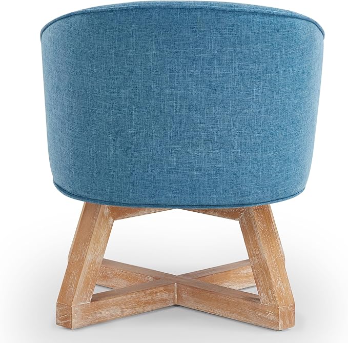LUMISOL 360° Swivel Chair with Cross Shaped Wooden Base and Solid Wood Legs Linen Swivel Chair with Upholstered Seats with Curved Backs for Living Room Bedroom Office Light Blue