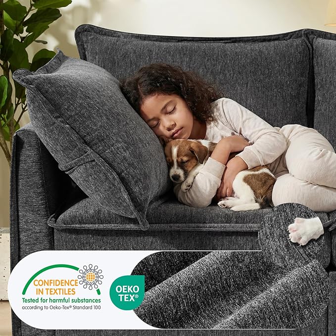 WorthFurni Modular Sectional Sofa Couches for Living Room Large Storage Couch with Washable Cover Comfy L Shaped Deep Seat Couch Set for Apartment Bedroom(4 Seater Dark Grey)