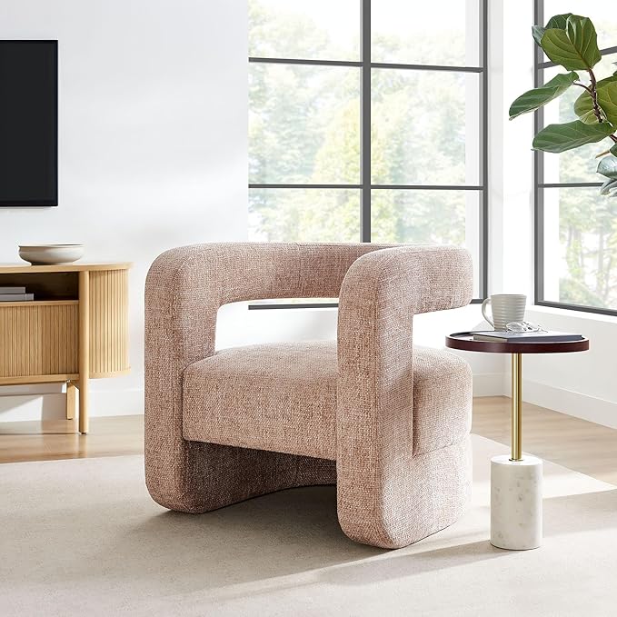 Modway Jaylin Chenille Accent Chair in Blush - Upholstered Comfy Club Chair - Modern Soft Barrel Chair - Round Leisure Accent Chair with Curved Back for Living Room Bedroom Home Office
