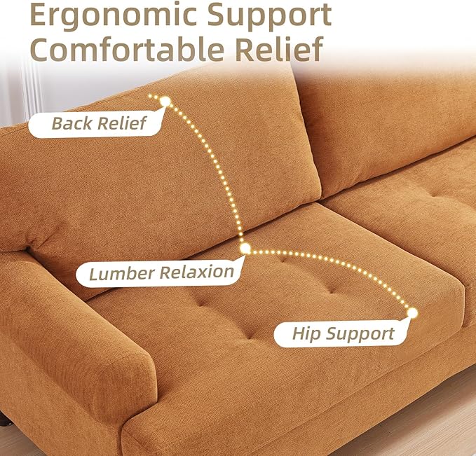 81” Sofa Couch with Storage Mid Century Modern Decor Loveseat Couches for Living Room Button Tufted Upholstered Small Couch for Bedroom Apartment (Ginger)