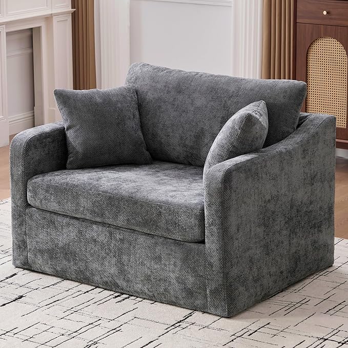 Aoiy &amp Wifon 43.9'' W Oversized Accent Chair Upholstered Mid-Century Reading Chair Comfy Oversized Armchair for Living Room &amp Bedroom Chenille Charcoal