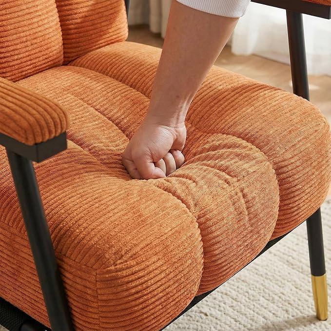 Accent Chair Mid-CenturyMetal FrameArmchairUpholstered Bedroom Chair for Living RoomOfficeReading SpacesGuest RoomBrown
