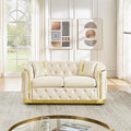 KEIKI 63 Luxury Oversized Velvet Chesterfield Sofa with 2 Pillow &amp Gold Stainless Decoration Italian Modern Style 2-Seater Button Tufted Couch with Rolled Arms Easy Assembly for Living Room B