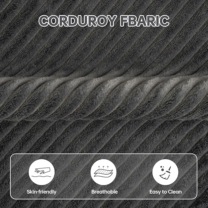 Cloud Single SofaChaise Lounge Chair with Cup Holder &amp Side PocketElevated Seat HeightNo Assembly RequiredBoneless Corduroy Chair for Small SpaceBedroomOffice (Grey Single Sofa)