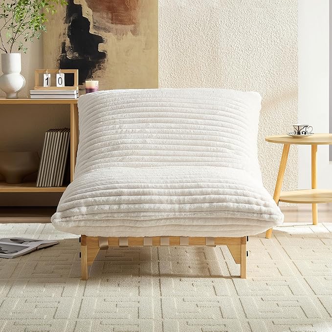 Armless Lazy Sofa Casual Single Sofa Oversized Chaise Lounge ChairCorduroy Fabric for Living Room and Bedroom with Backrest. (Off White)