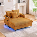 SLEERWAY Modern Corduroy Chaise Lounge Sofa Indoor- 55.9 Comfy Oversized Couch Bed with USB Ports Cup Holder Side Pocket Lights 3 Throw Pillows Lazy Recliner Chairs Living Room (Yellow)