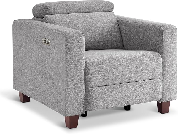 MCombo Zero Wall Recliner Chair Wall Hugger Power Recliner Chair with Adjustable Headrest High Wood Leg USB &amp Type C Dual Charge Ports for Living Room Small Spaces HL128 (Textile Grey)
