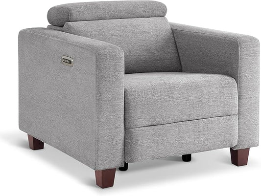 MCombo Zero Wall Recliner Chair Wall Hugger Power Recliner Chair with Adjustable Headrest High Wood Leg USB &amp Type C Dual Charge Ports for Living Room Small Spaces HL128 (Textile Grey)