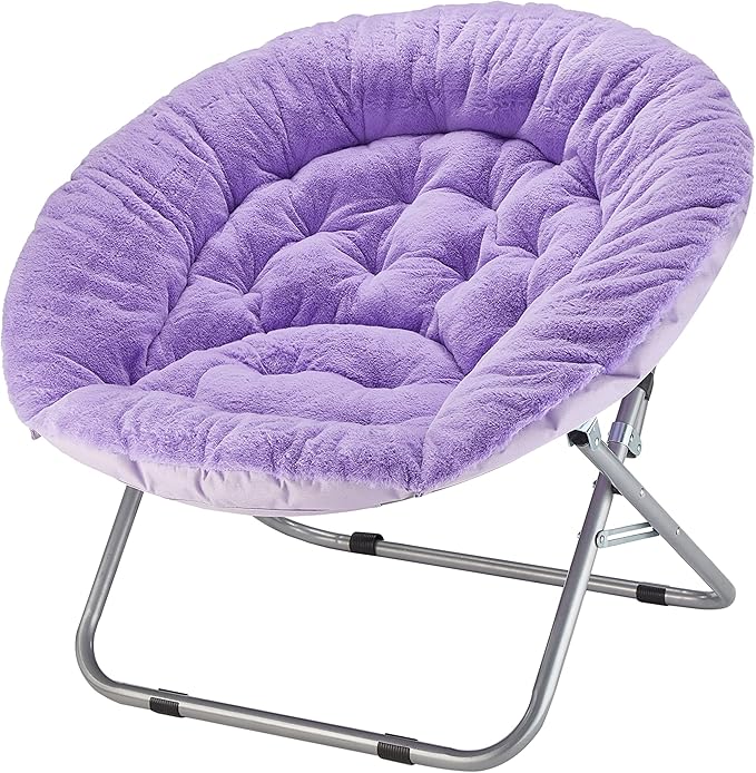Urban Shop Oversized Rabbit Faux Fur Saucer Chair Purple/Silver 36.2D x 32.3W x 31.9H in