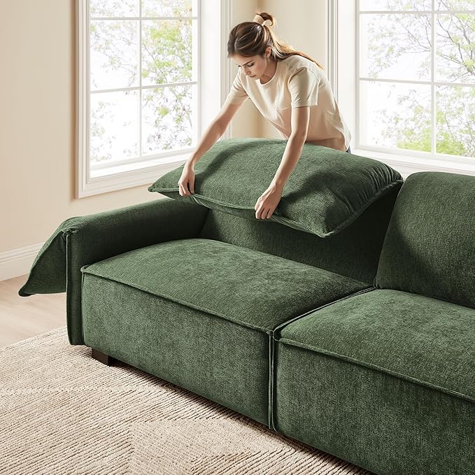 VANOMi 92.9 Sofa Couch for Living Room Modern Comfy 3-Seater Cloud Sofas Chenille Small Couches for Small Spaces Upholstered Deep Seat Couch for Bedroom Apartment (Green)