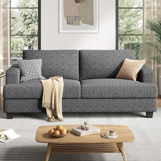 84 Inch Sofa with Extra Deep Seats Oversize Linen Fabric 2 Seater Sofa for Living RoomModern Couch and Loveseat Comfy Armrests and Seats and Backrests Easy Installation Dark Gray