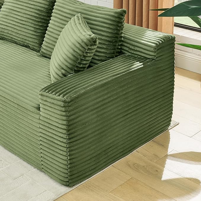 U-Shaped Cloud Sectional Couch Symmetrical Modular Compressed Boneless Sectional Sofa with Chaise Lounges and Console Plush Corduroy Boneless Corner Sofa for Living Room