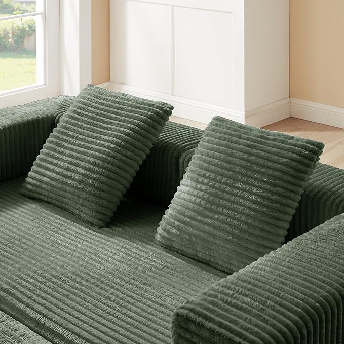 81'' Futon Sofa Bed Folding Floor Couch Bed Corduroy Fabric Boneless Couch Compressed Boneless Sofa in a Box Comfy Sleeper for Living Room-Green