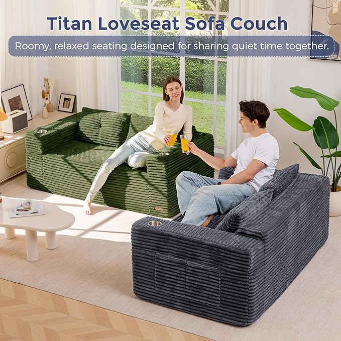 MAXYOYO Boneless Sofa Couch for Adults Upholstered Floor Sofa with Armrests Loveseat Couch with Cushion &amp Pillows Sofa in A Box Large Bean Bag Couch for Bedroom Living Room