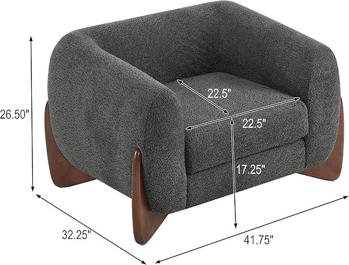Christopher Knight Home Holly Modern Boucle Fabric Upholstered Club Chair for Living Room Home Office Apartment Relaxing Chair with Removable Cushion and Birch Wood Legs Dark Gray + Walnut