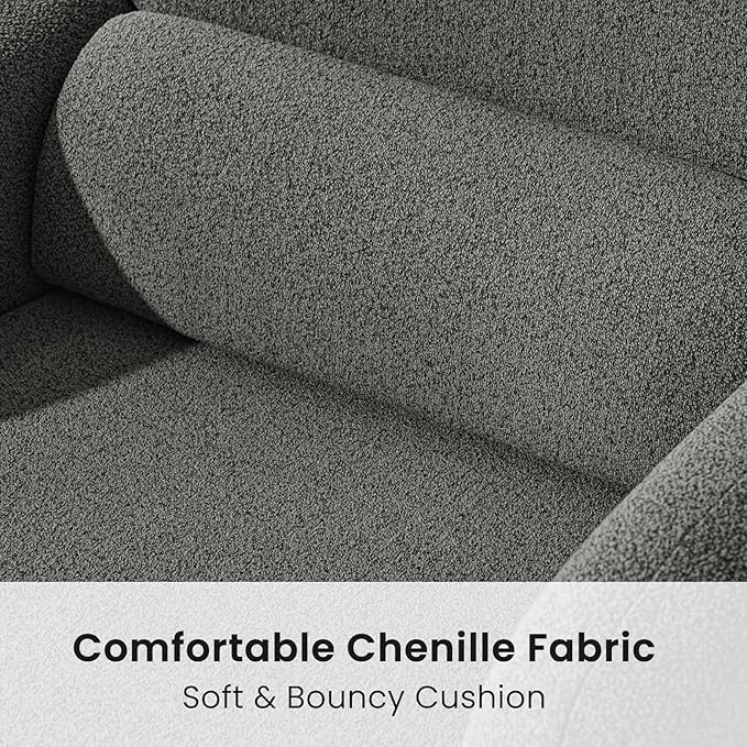 Furniliving 30.5 Accent Chairs Chenille Fabric Living Room Chair Comfy Upholstered Armchair Single Sofa Chair with a Waist Pillow for Bedroom/Office/Reading Spaces Dark Grey