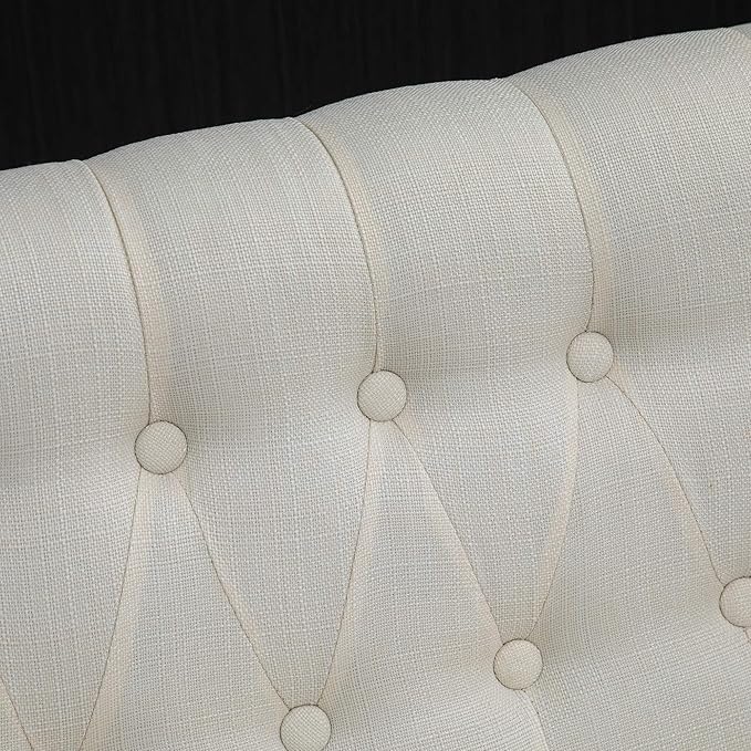 HOMCOM Upholstered Armless Fabric Loveseat with Button Tufted Design for Living Room with Wood Legs Cream White