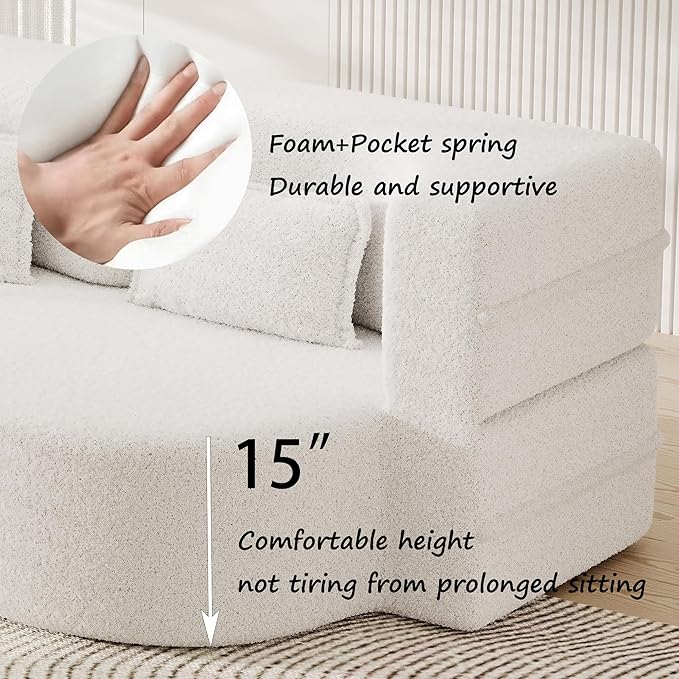 78 Convertible Floor Sofa Bed 2-in-1 Folding Loveseat Sleeper No-Assembly Cloud Couch for Living Room Small Spaces Guest Room White