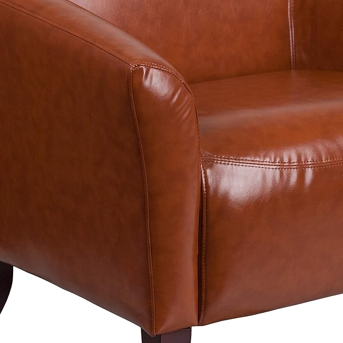 EMMA + OLIVER Cognac LeatherSoft Loveseat with Cherry Wood Feet