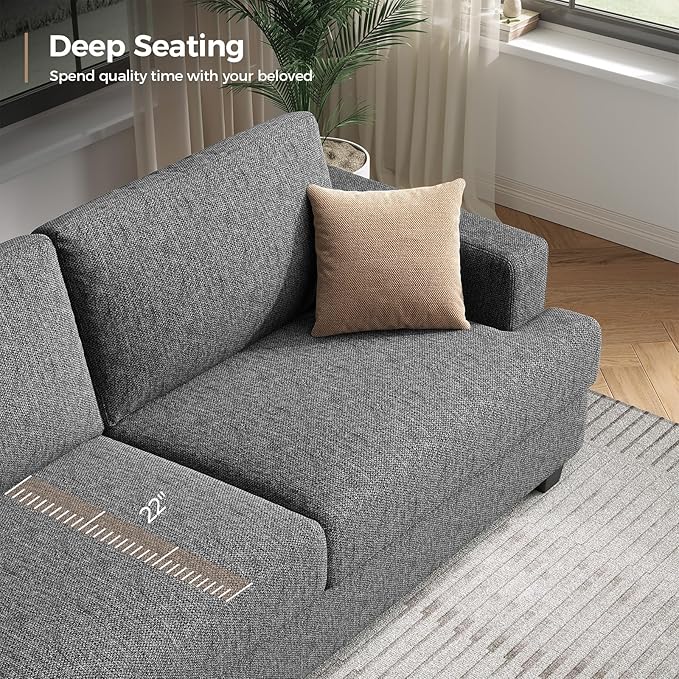 84 Inch Sofa with Extra Deep Seats Oversize Linen Fabric 2 Seater Sofa for Living RoomModern Couch and Loveseat Comfy Armrests and Seats and Backrests Easy Installation Dark Gray