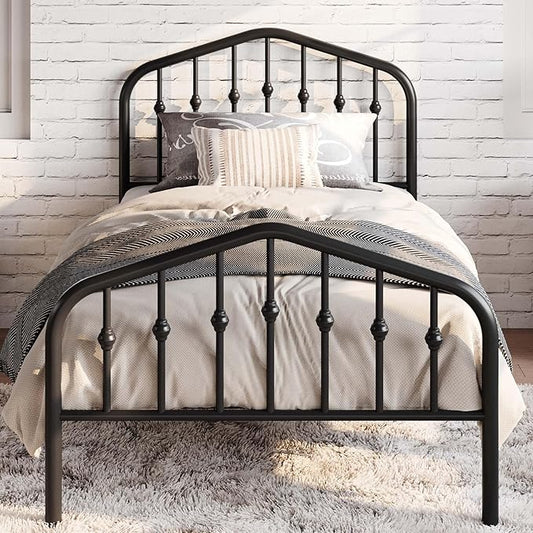 SHA CERLIN Twin Size Metal Platform Bed Frame with Victorian Style Wrought Iron-Art Headboard/Footboard No Box Spring Required Black