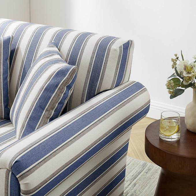 VANOMi 40 W Oversized Accent Chair Oversized Reading Chair for Living Room Comfy Reading Nook Chairs for Bedroom Upholstered Large Chair Armchair Single Sofa for Small Space (Navy Stripe)