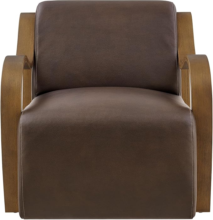 Modway Atrium Vegan Leather Upholstered Lounge Chair in Espresso with Sculptural Bentwood Arms – Mid-Century Modern Accent Armchair for Living Room or Bedroom
