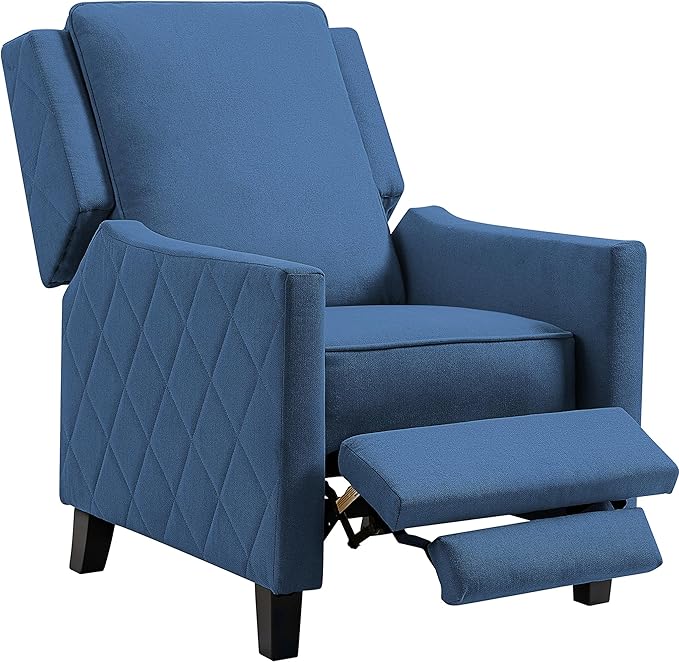 AVAWING Push Back Recliner Chair Wing Back Chairs with Arms Mid-Century Vintage Accent Chair for Living Room Polyester Blue