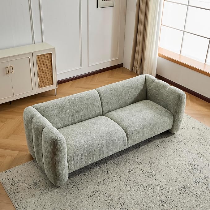 Christopher Knight Home Ahri 83'' Wood Frame Lounge Sofa Couch with Wave Design Soft Seating 3-Seater Sofa with Armrests Comfy Chenille Upholstered Home Sofa for Living Room Light Green