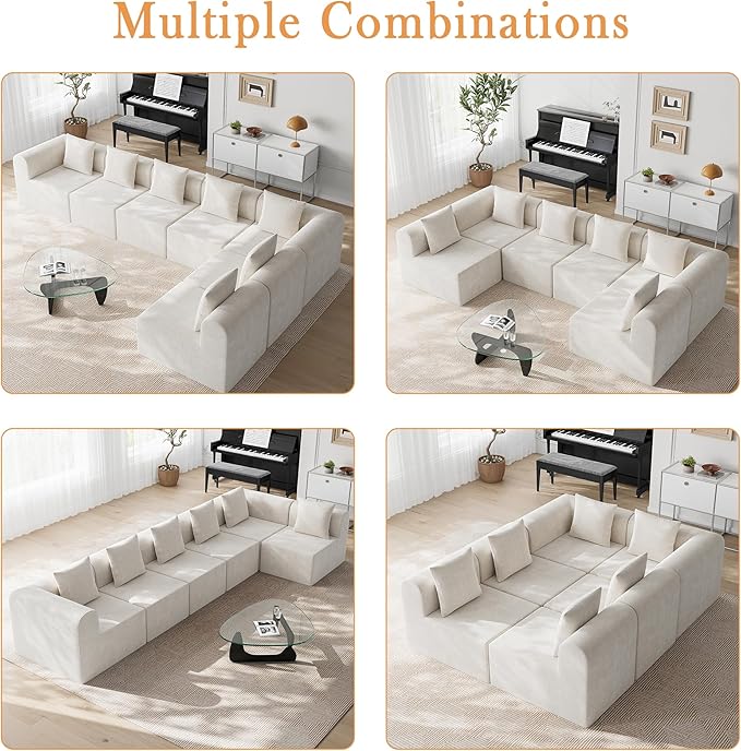 wanan Modular Sectional Couches for Living Room 6 Seats with Deep Seat L-Shape Cloud Sofa Couch High Density Memory Foam Boneless Upholstered Couches Easy Assembly (Warm White 6 Seats)