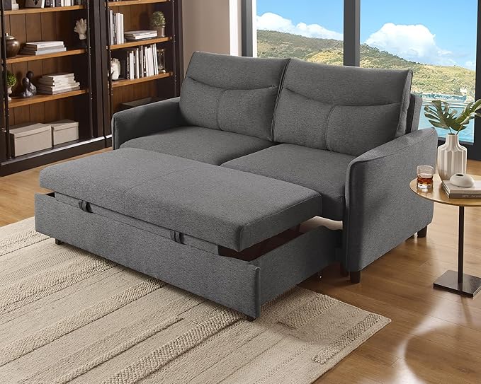 THSUPER 75‘’ Queen Size Sofa Bed Loveseat Sleeper Sofa with Pull Out Bed Converttible Small Sleeper Couch Bed for Living Room/RV/Apartment (Grey)